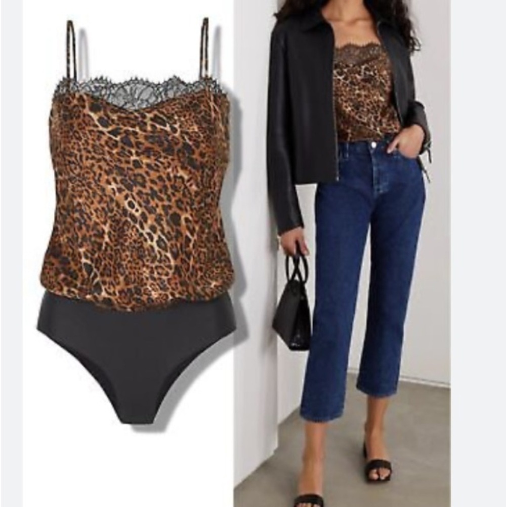 NWOT Cami NYC Romy Lace Trimmed Leopard Bodysuit